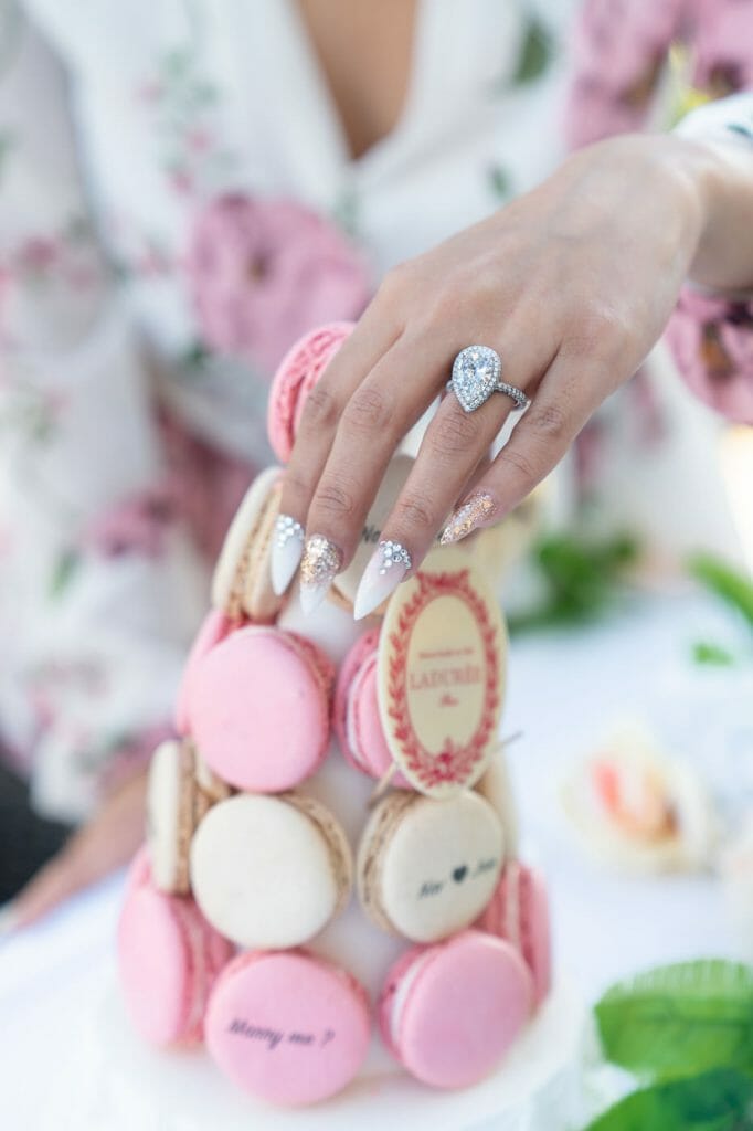Amazing diamond engagement ring with Macaron tower in Paris