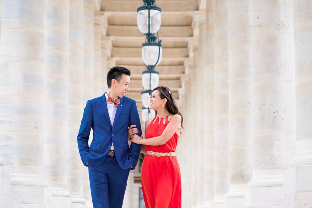 Stylish Paris engagement photos at Palais Royal
