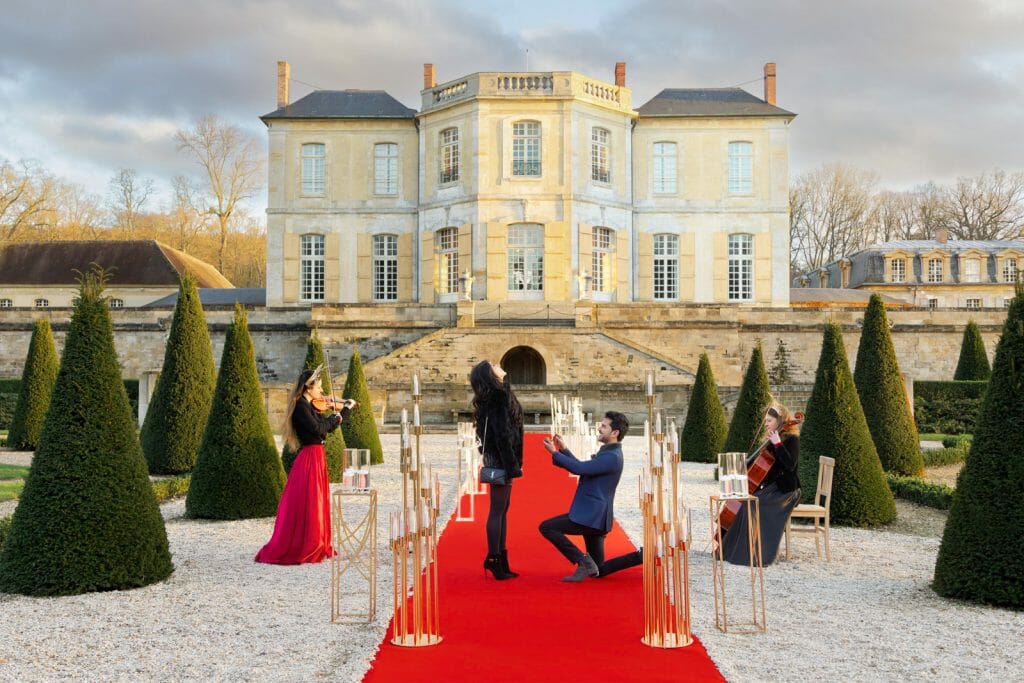 Celebrity marriage proposal at Chateau de Villette near Paris