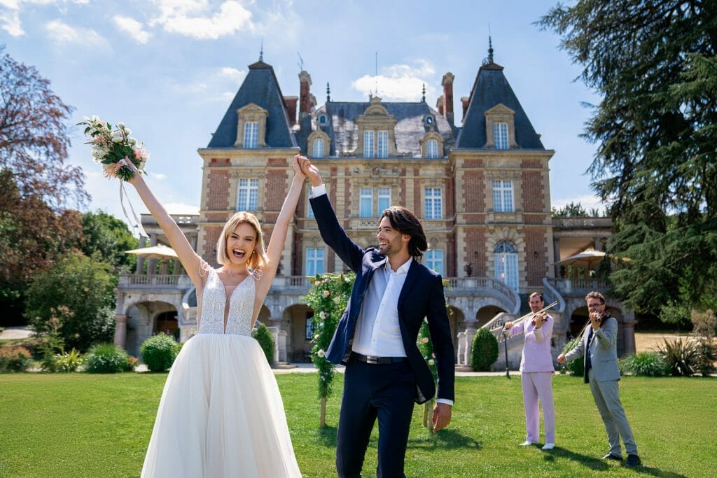 Happy marriage couple at French Castle