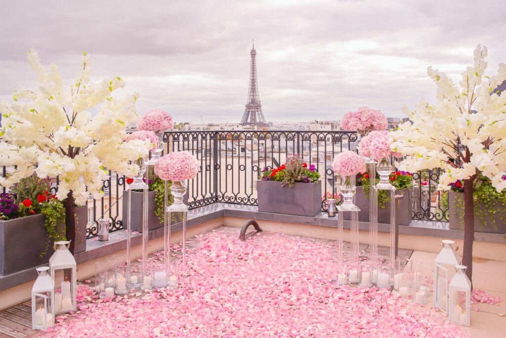 Cherry Blossom Paris proposal on a private terrace