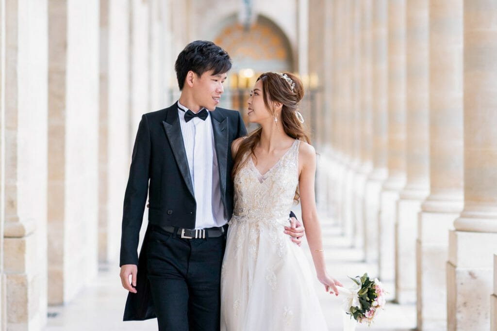 Stylish pre-wedding couple photoshoot at Palais Royal near the Louvre