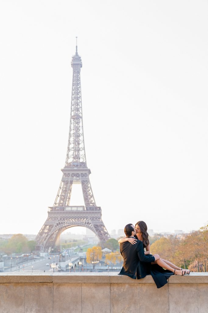 Eiffel Tower couple pictures at Trocadero at sunrise