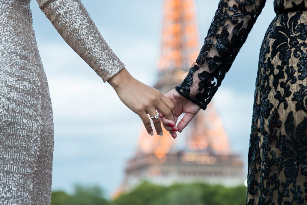 Eiffel Tower diamond engagement ring detail