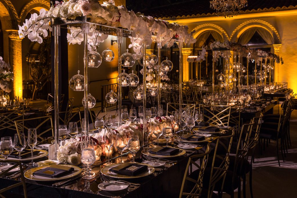 Luxury banquet on Glam wedding reception Fisher Island Miami