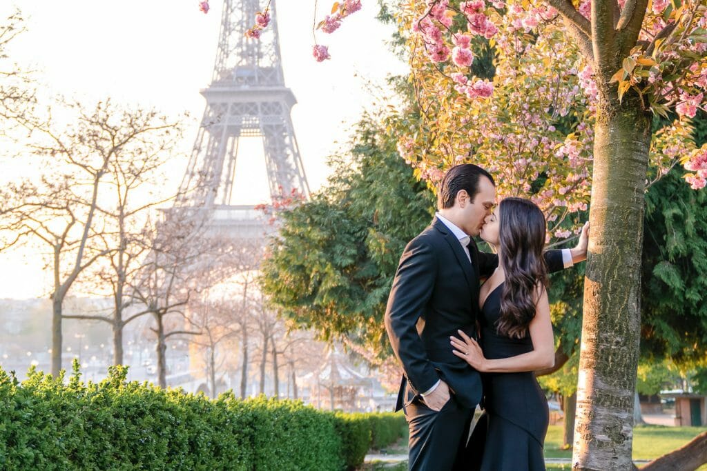 Romantic Photoshoot in Paris during the Cherry Blossom Season