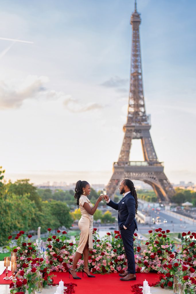 Luxury Eiffel Tower proposal at Trocadero sunrise