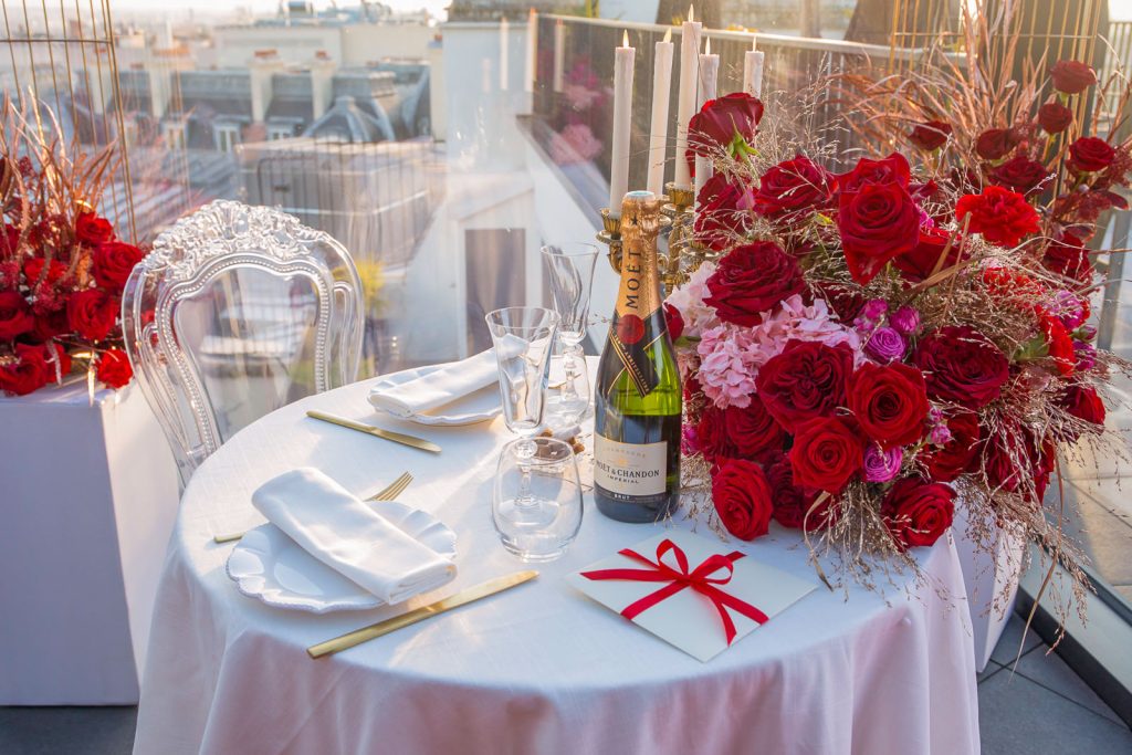 Luxury private Rooftop proposal in Paris with Paris Proposal Planner Chantelle