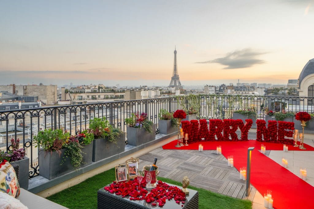 Marry Me Letters Proposal Peninsula Paris private rooftop