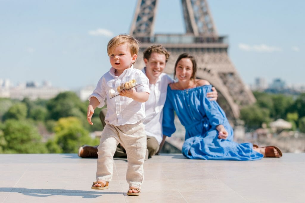 Fun Professional Paris family portraits at Trocadero Eiffel Tower