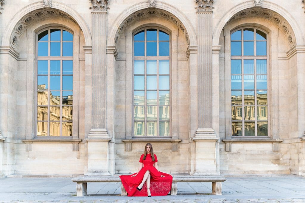 quinceanera photography paris solo portrait Louvre Museum courtyard