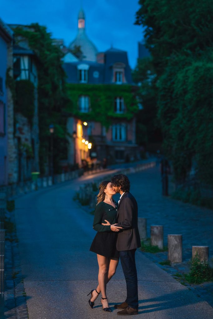 Romantic nighttime engagement photos in Paris