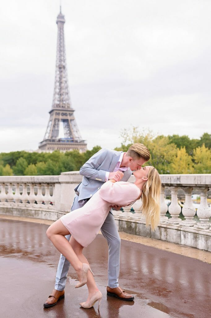 Sailor Kiss in Paris at the Eiffel Tower Bir-Hakeim Bridge