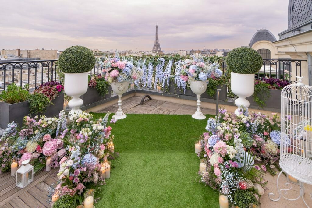 Peninsula Paris proposal with Secret Garden design