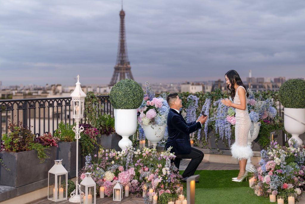 Secret Table Peninsula Paris proposal with dreamy flower design