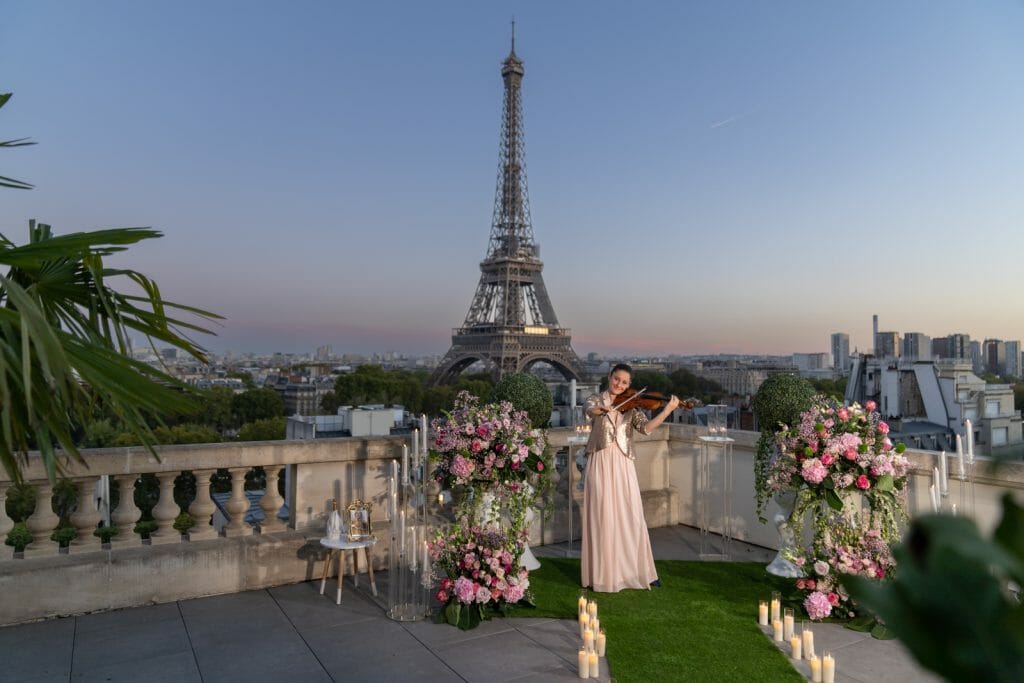 Shangri-La Paris private Rooftop proposal in the evening