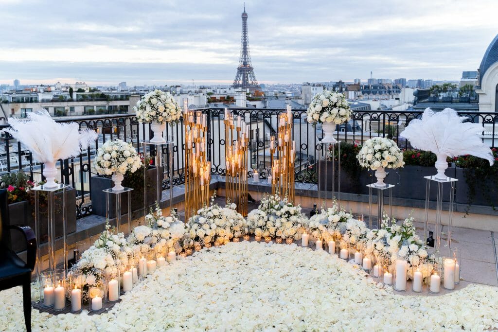 Fairytale winter marriage proposal at the Peninsula Hotel Paris