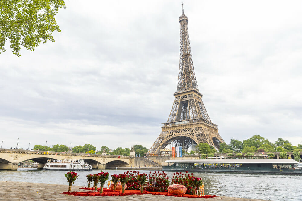 Seine River Eiffel Tower surprise proposal