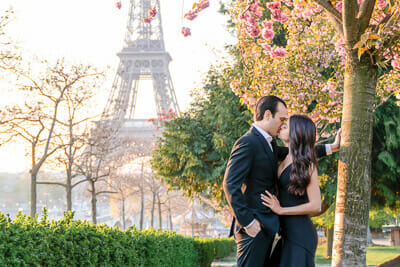 Where to kiss in Paris Eiffel Tower during Cherry Blossom Season