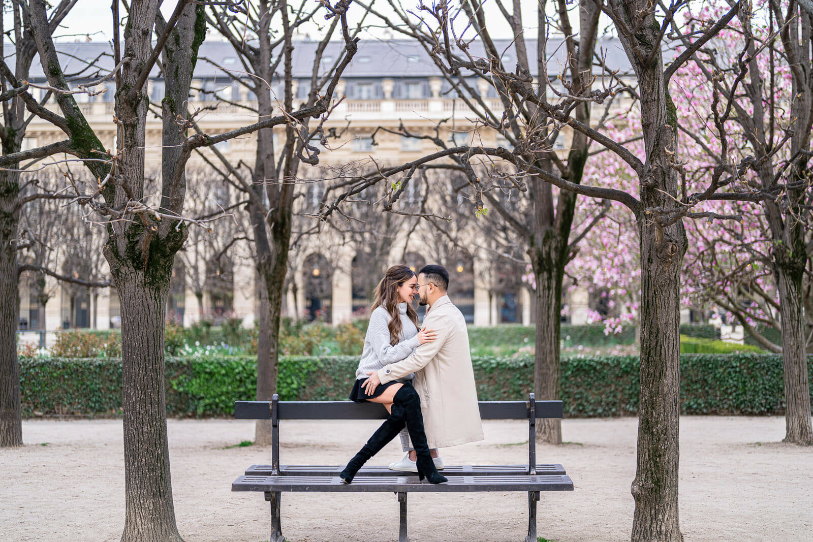 Dreamy Paris engagement photos at Palais Royal gardens