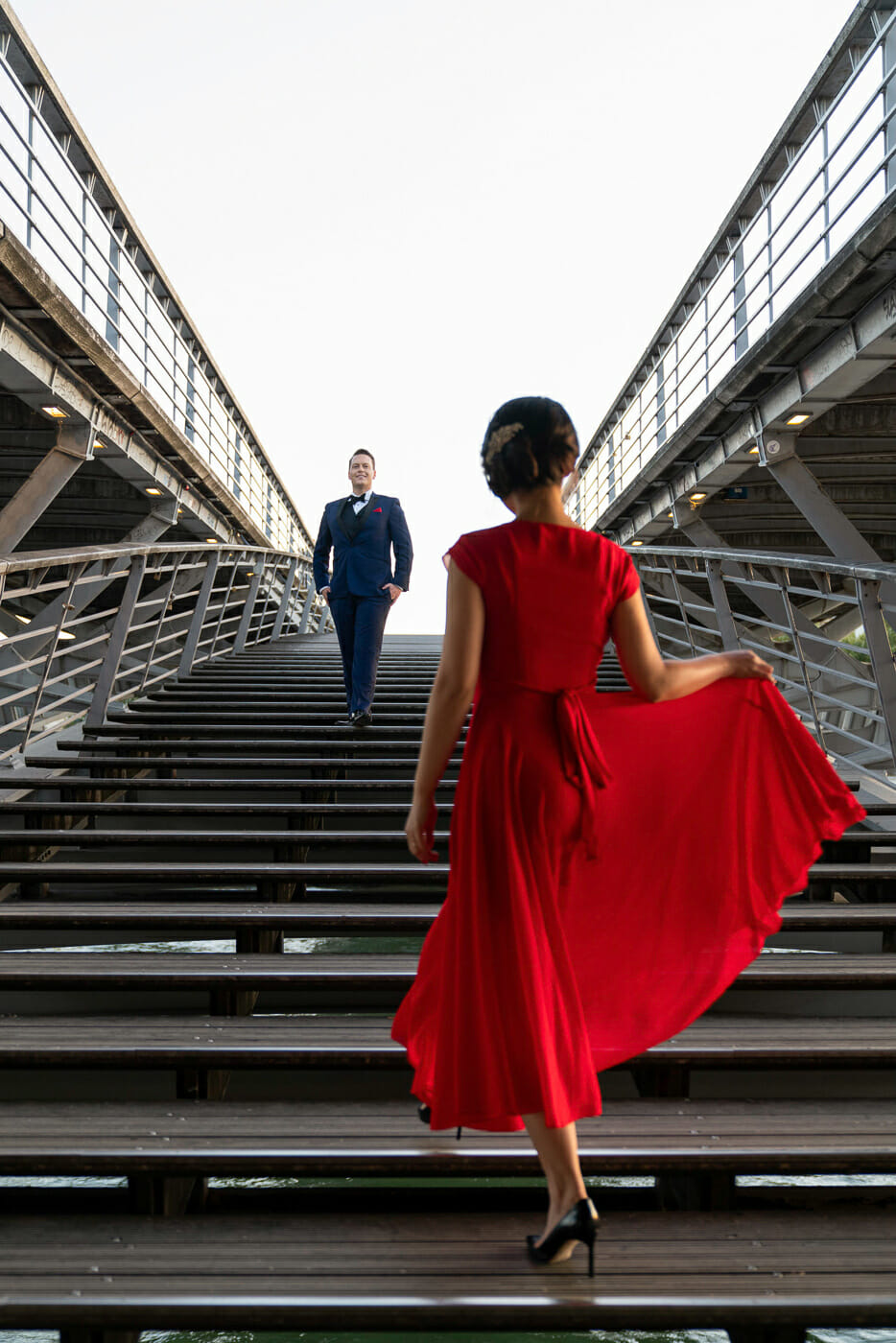 Couple photoshoot outfits red dress Tuileries Gardens Paris