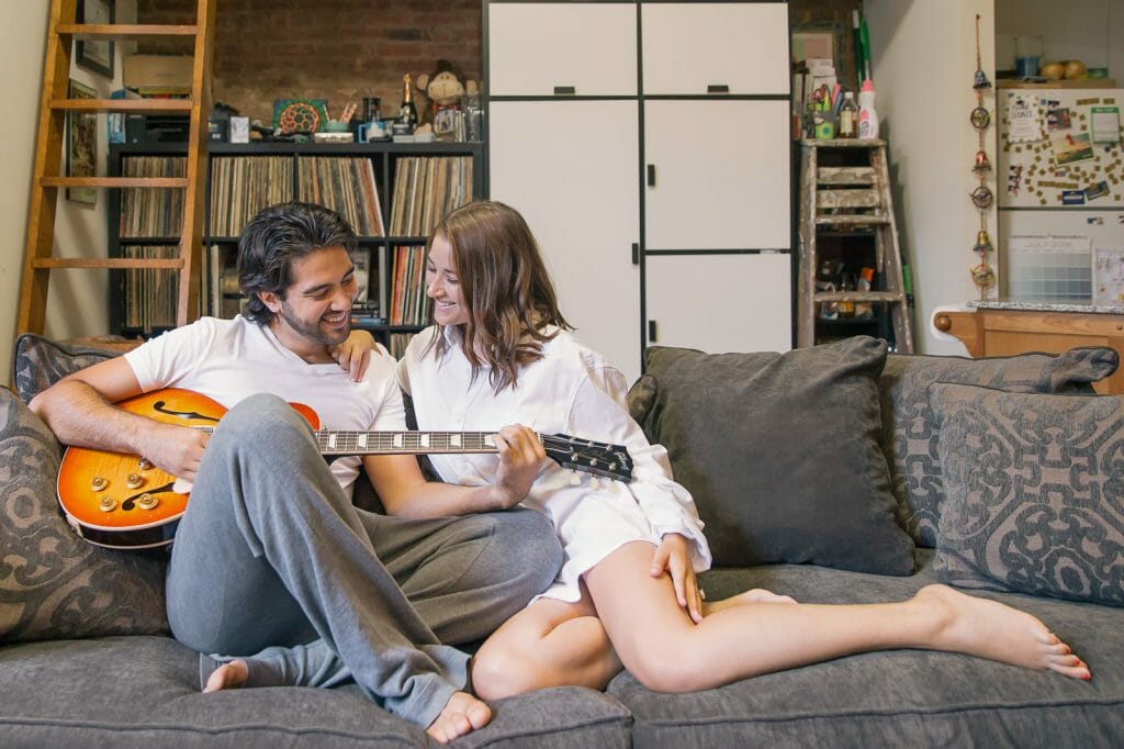 Creative couple photoshoot ideas guitar as prop