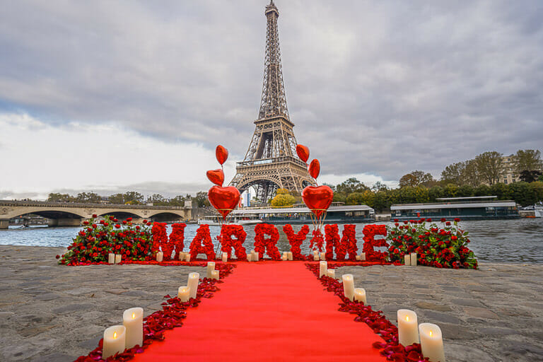 Done for You Paris proposal with giant Marry Me Letters