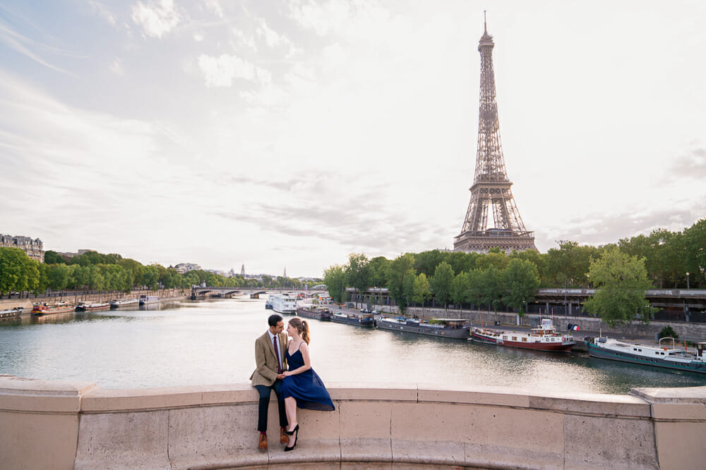 Dreamy Eiffel Tower couple pictures at Bir-Hakeim Bridge in Paris