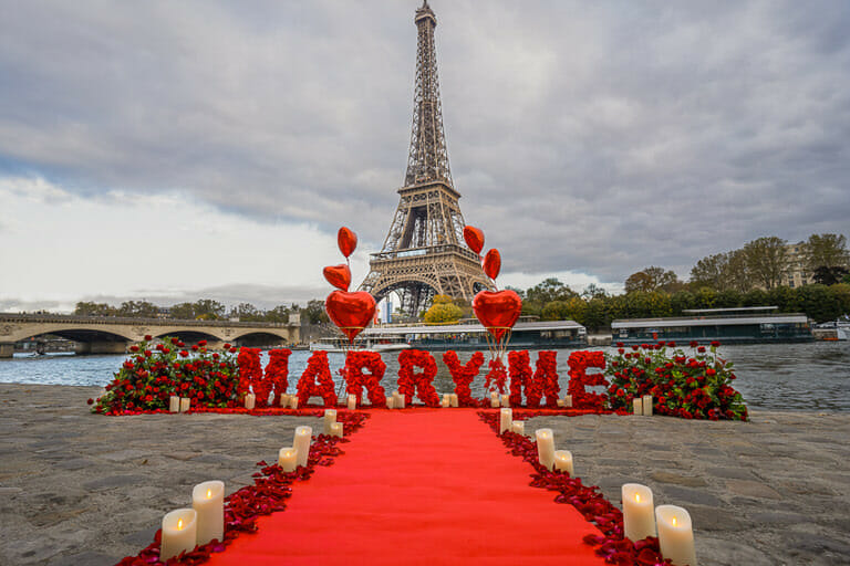 Famous Eiffel Tower marriage proposal spot along the River Seine
