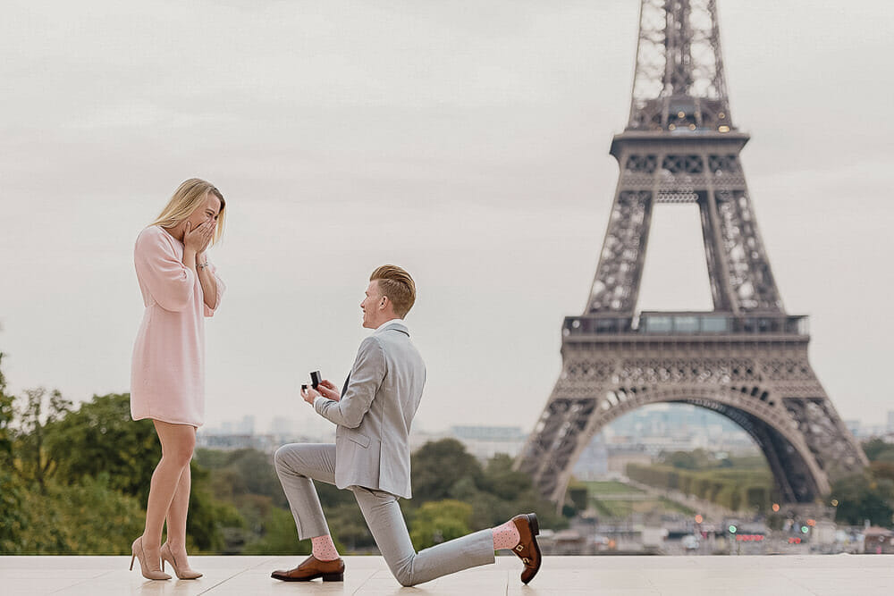 Public Eiffel Tower Proposal at Trocadero early morning