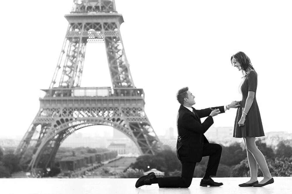 Sunrise Paris proposal at Trocadero with Eiffel Tower as your backdrop