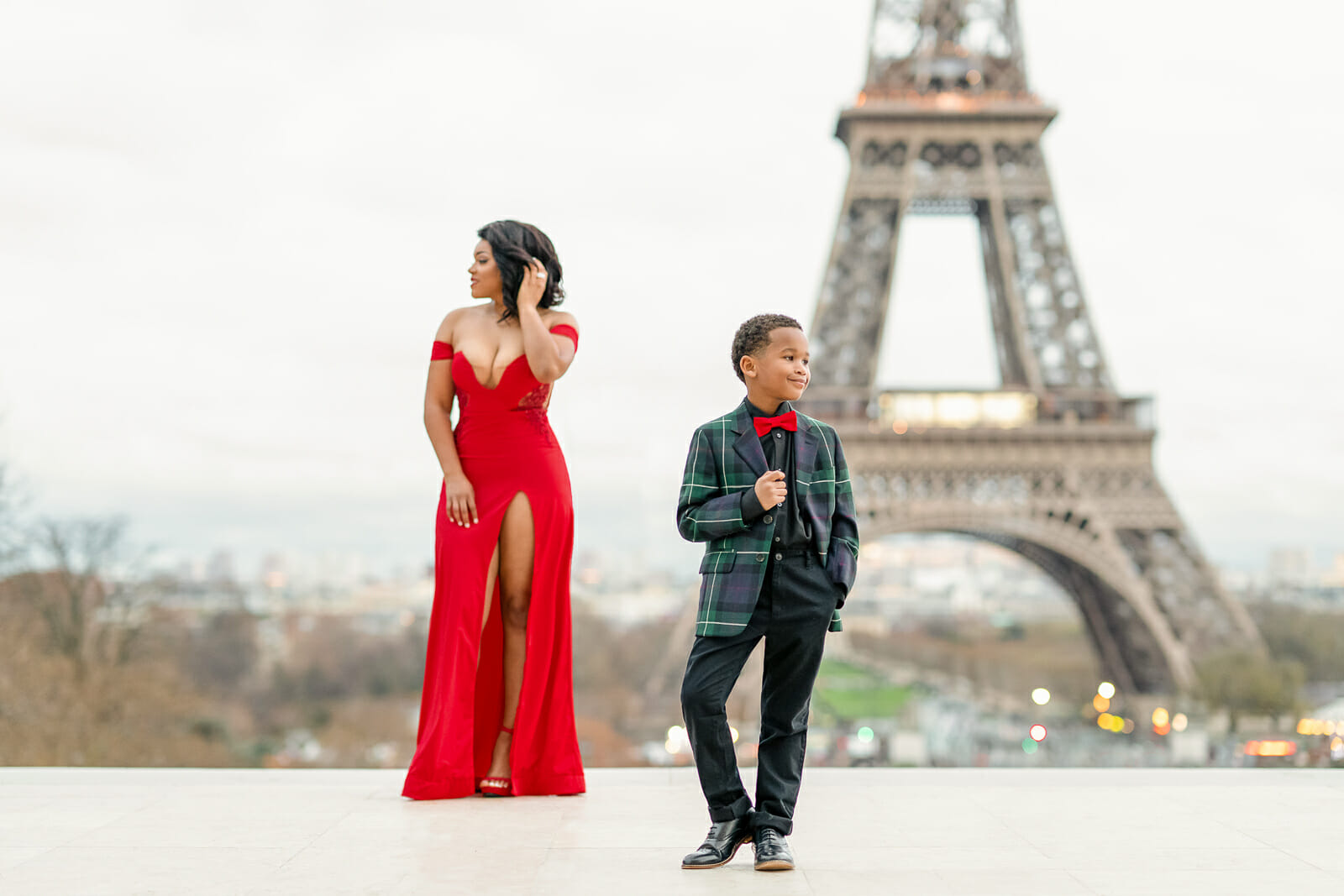 Adorable Paris family photos mom and son at Trocadero Eiffel Tower