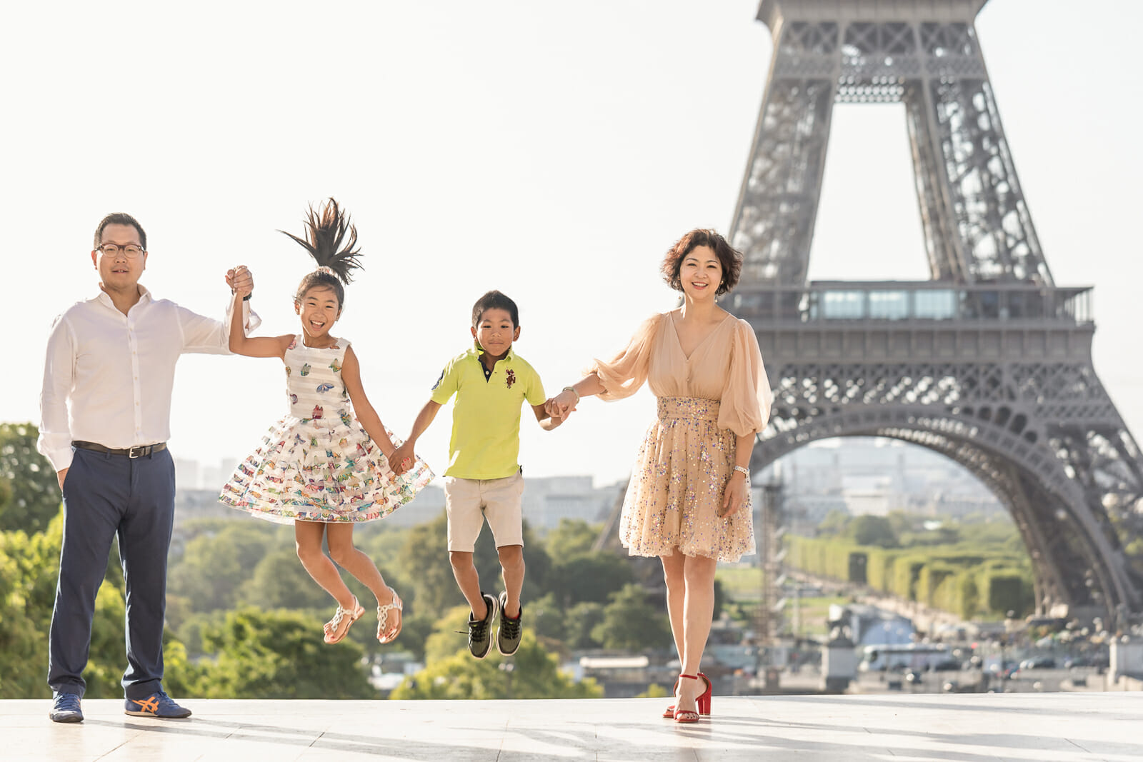 Professional Paris family portraits at Trocadero Eiffel Tower