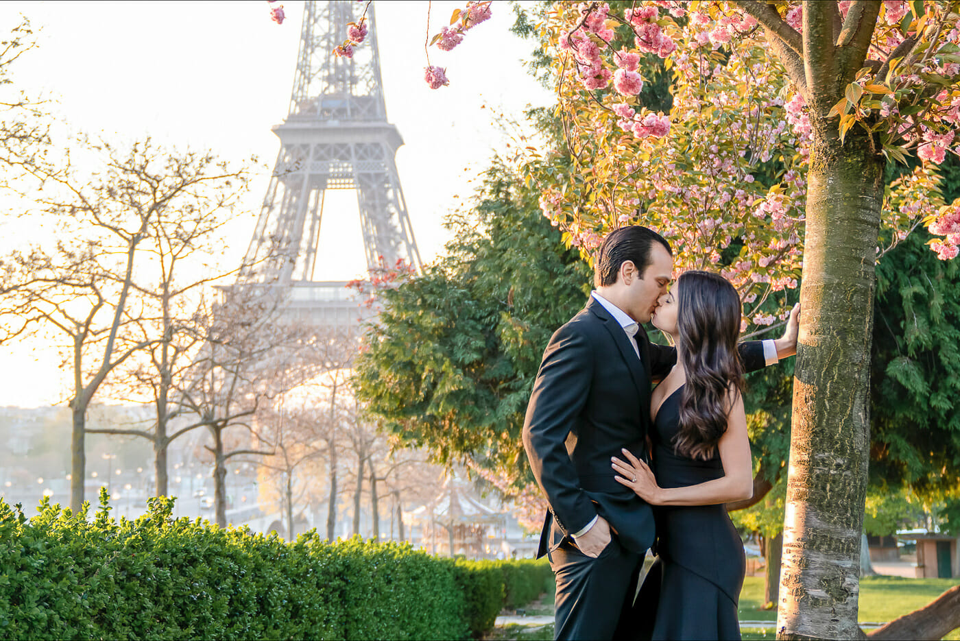 Paris photographers Eiffel Tower couple pictures cherry blossom season