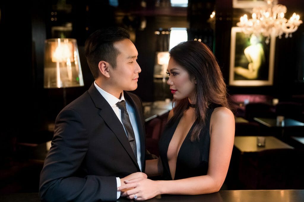 Romantic couple photos in Paris at a sexy boutique hotel