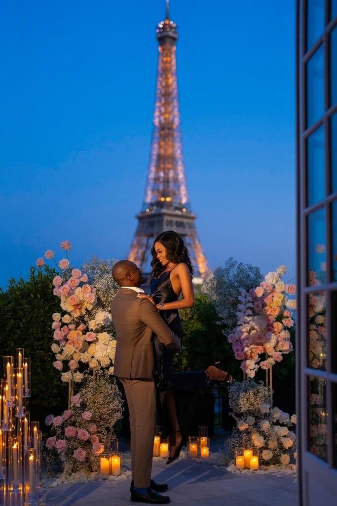 Romantic private rooftop proposal at the Shangri-La Paris