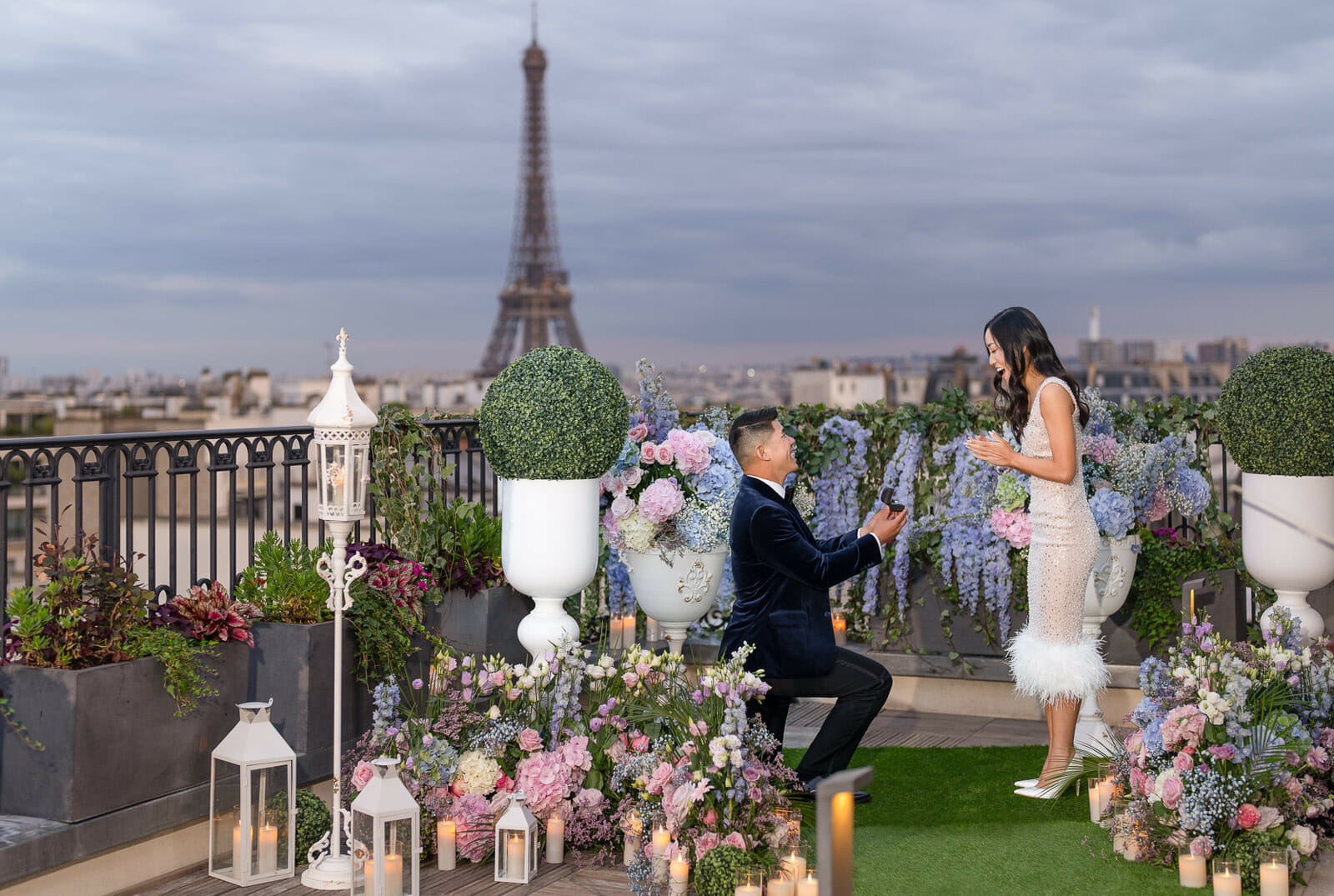 Secret Table Peninsula Paris proposal with dreamy floral design and decor