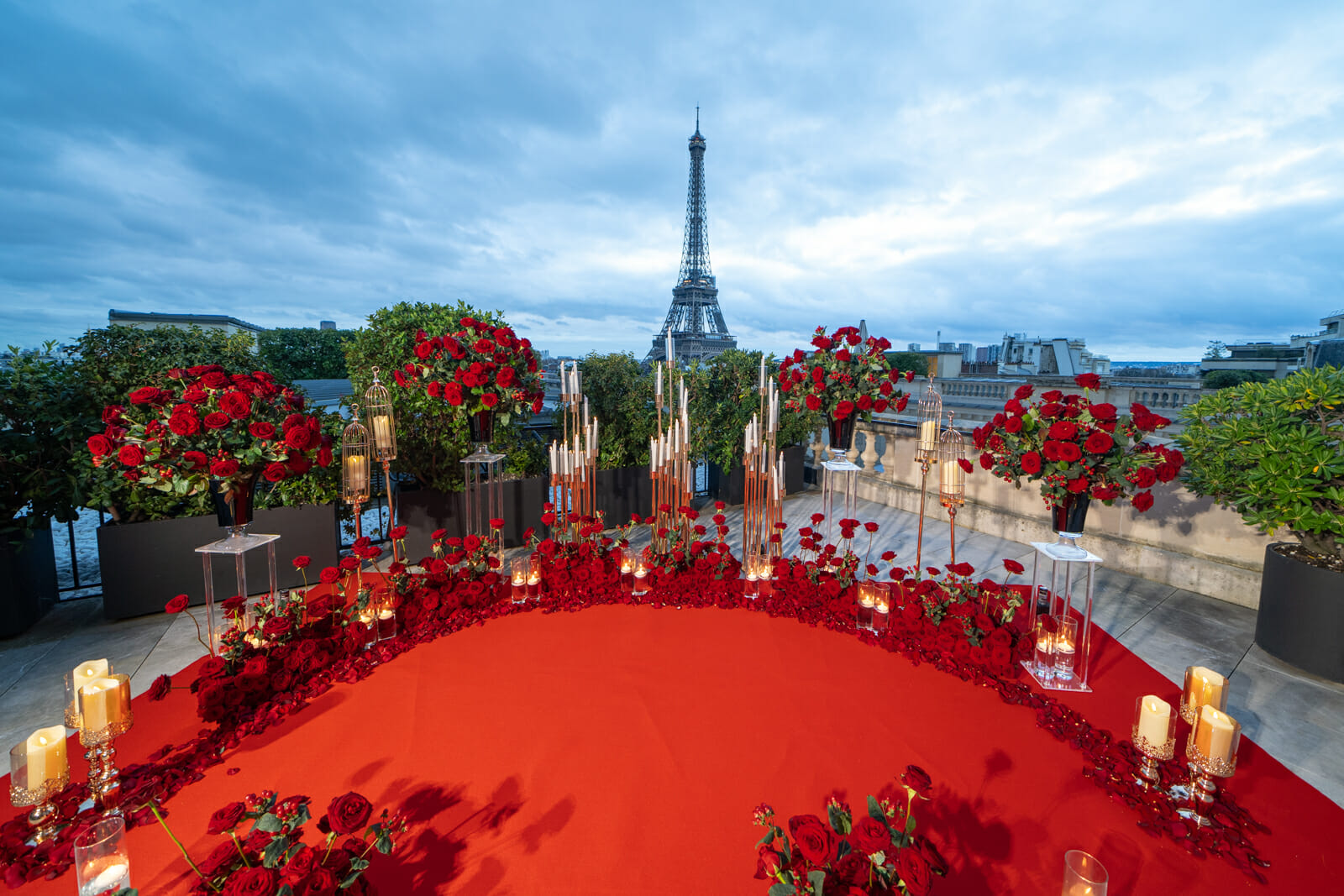 Stunning red carpet set up for a luxury proposal at the Shangri-La Paris