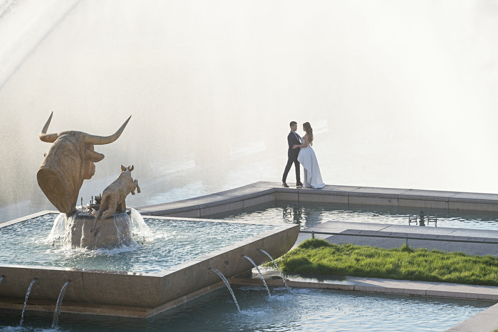 pre wedding shoot with bull statue view