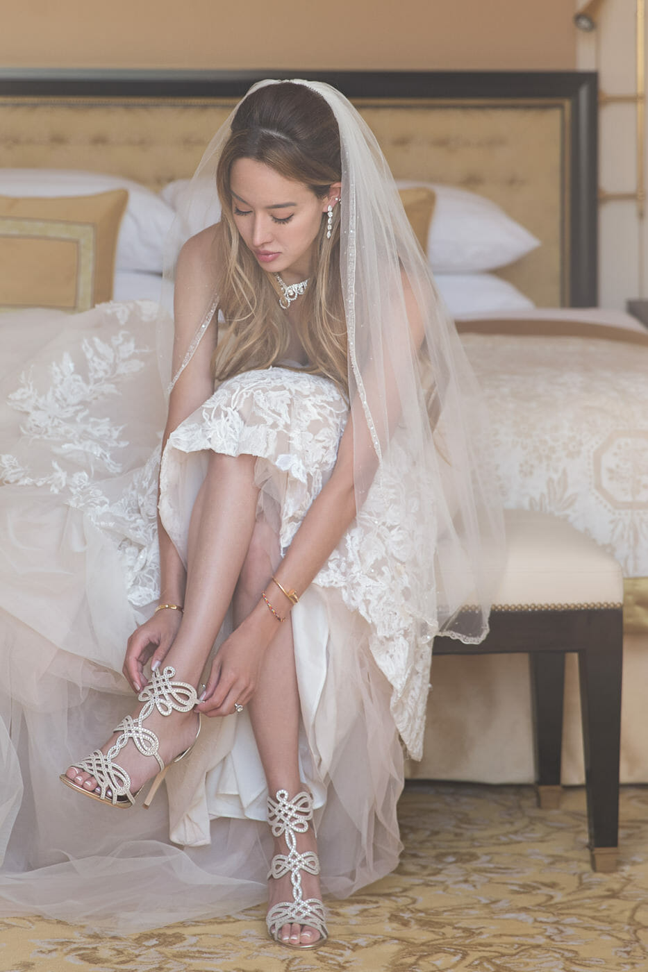 brides wearing high heels at Shangri la hotel rooms