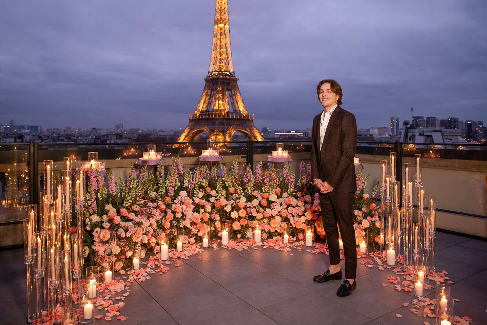 winter proposal at the Shangri-La Paris Krug Terrace with Eiffel Tower view