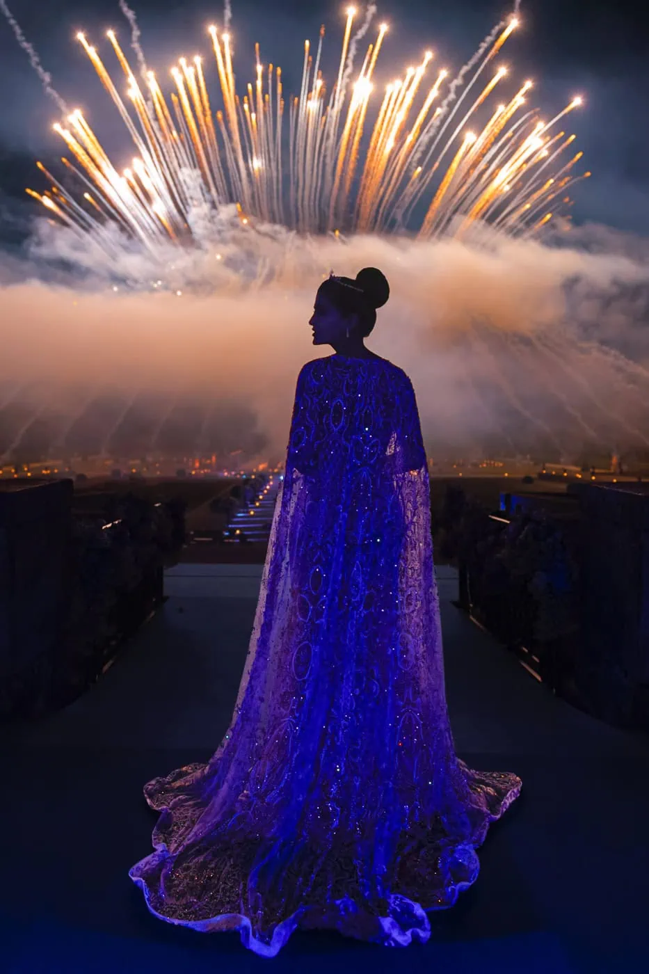 La princesse Ameerah en robe haute couture au mariage au Château Vaux-le-Vicomte avec un feu d'artifice spectaculaire